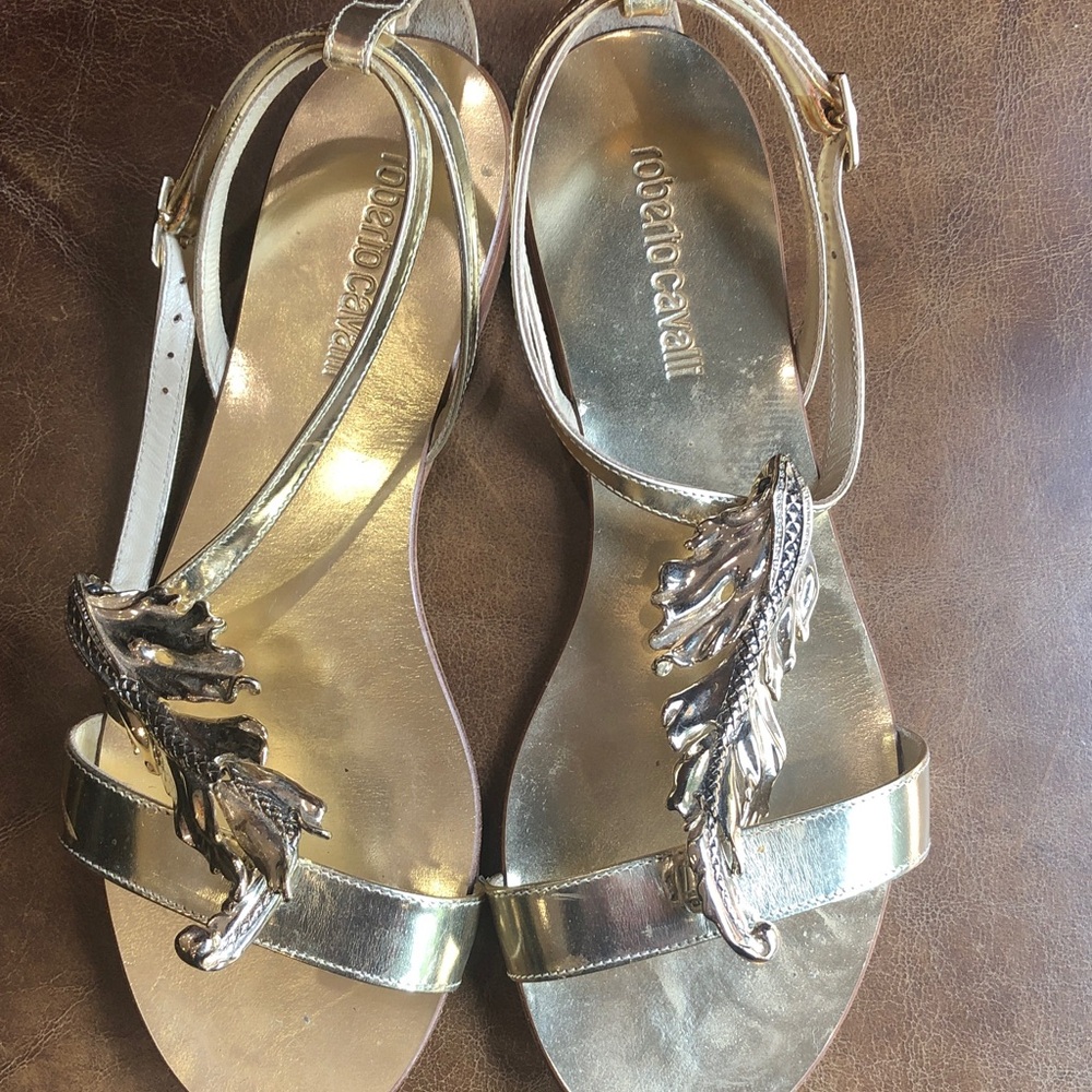 Roberto Cavalli Metallic Gold Sandals